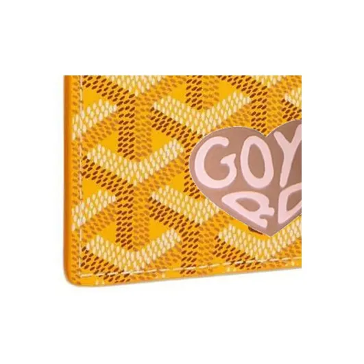 GOYARD Saint-Sulpice Canvas With Calfskin Card Clip Card Holder Unisex Yellow/Gray/Pink Heart-5