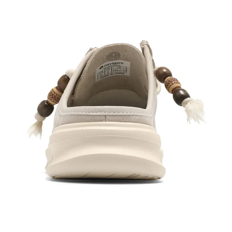 NAVIGARE Leather Patchwork Closed Toe Slippers Women's Beige-4