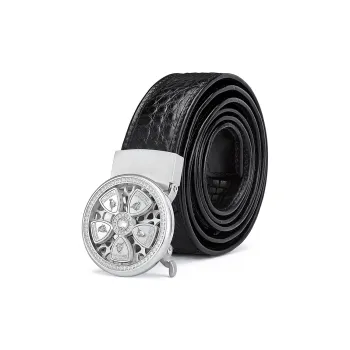 Automobili Lamborghini Crocodile Leather Automatic Buckle Belt, Premium Luxury Belt Men's 3.45cm Gift Box Set