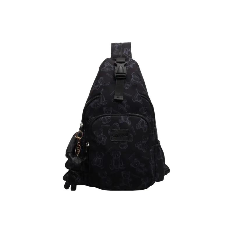 Yalu Canvas Sling Bag Backpack Unisex Black/Ecru/Pink-0