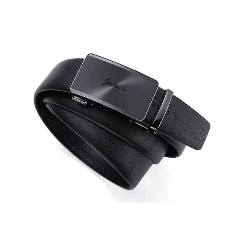 Jeccieziio Top Grain Cow Leather Belts Men's Gunmetal Width 3.5CM-3