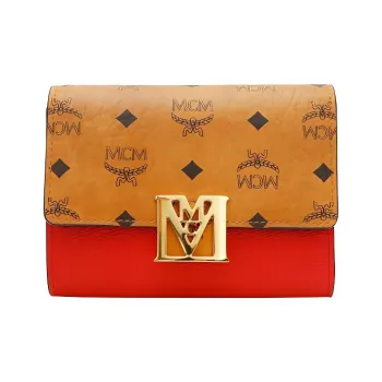 MCM Visetos Cow Leather Wallet Small Size Women's Red