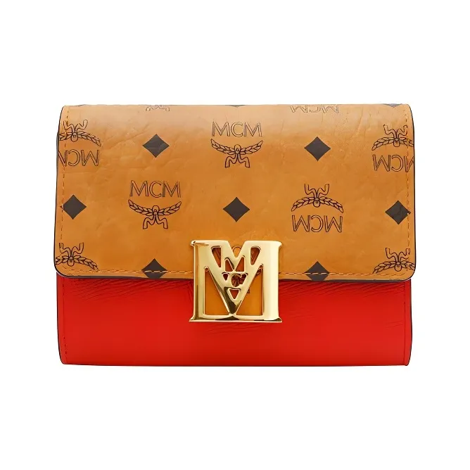 MCM Visetos Cow Leather Wallet Small Size Women's Red-0