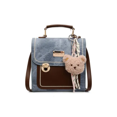 Miss Angel PU Backpack Unisex Denim Blue/Dark Tea/Ecru/Coffee
