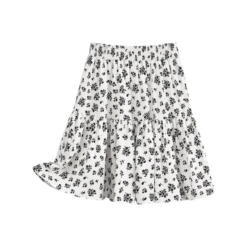 TOUCH Casual Short Skirts Women's Black Purple Flower-4