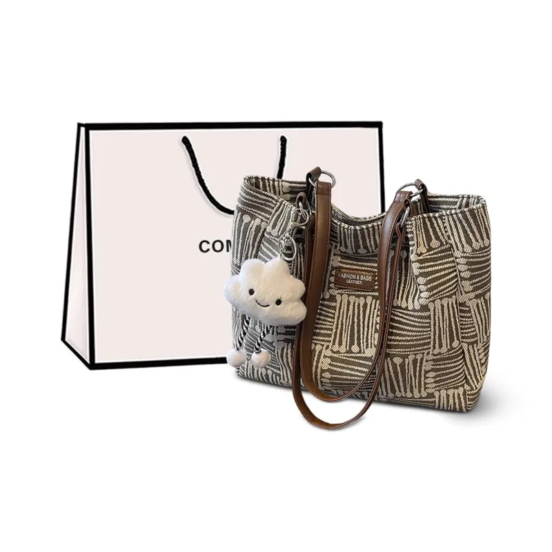 COMELY Fabric Tote Bag, Shopping Bag, Portable Computer, Shoulder Bag Regular Women's Blue/Coffee-5
