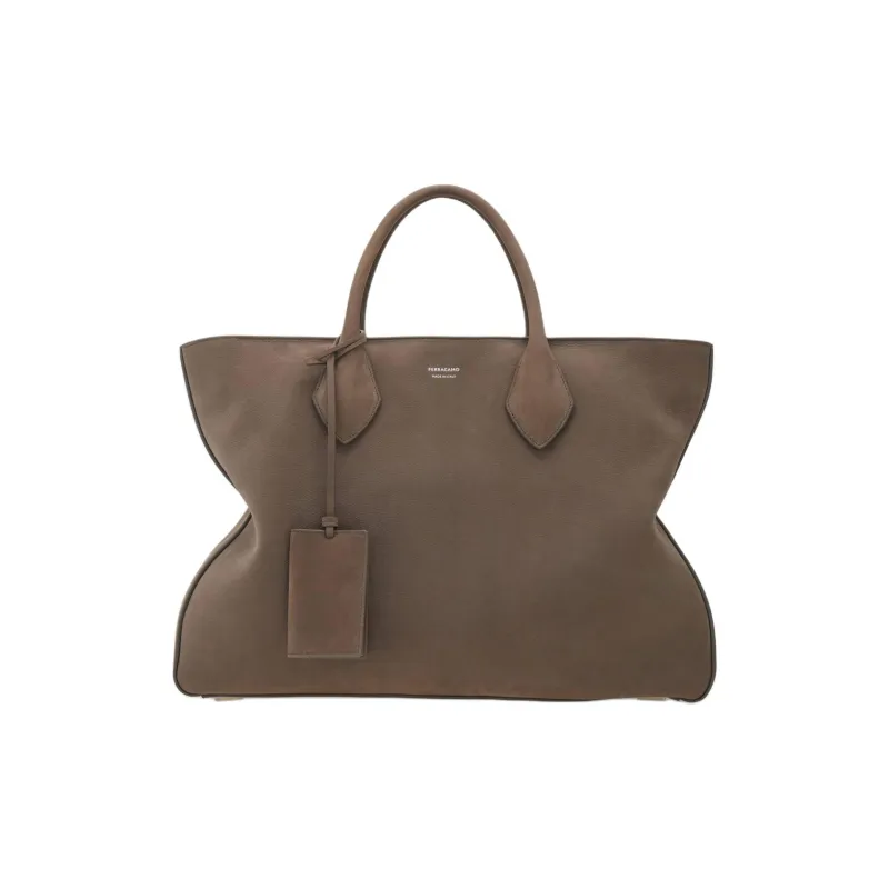 FERRAGAMO Cow Leather Tote Bag Shopping Bag Handbag Large Size Men's Coffee-0