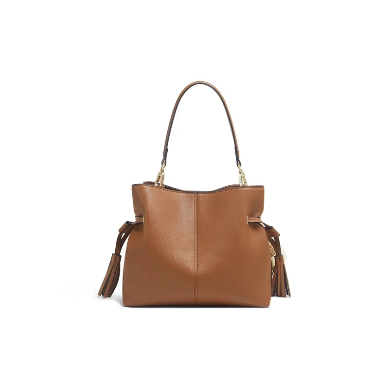 Teenmix Cowhide Split Leather Bucket Bag, Crossbody Bag, Shoulder Bag Medium Size Women's Brown/Black-2