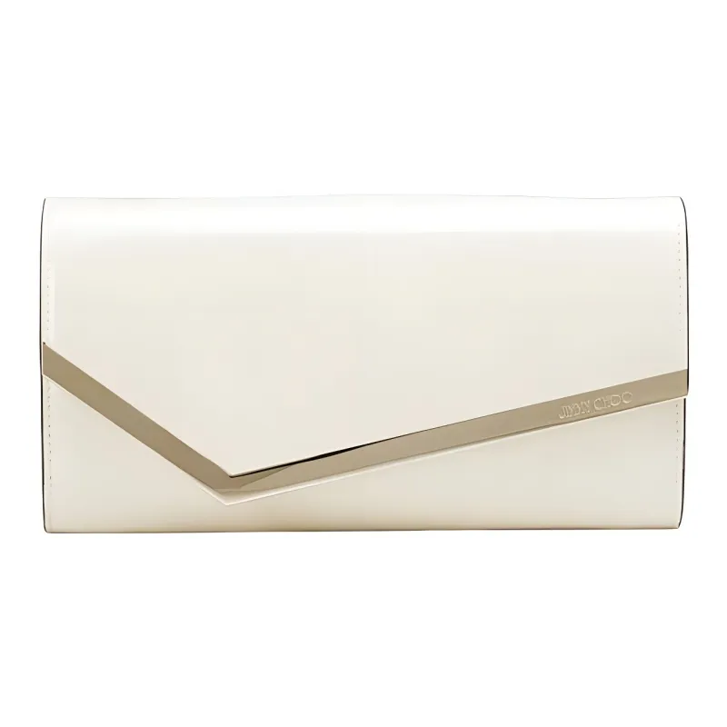 Jimmy Choo Patent Leather One Shoulder Crossbody Clutch Women's Latte & Light Gold-0
