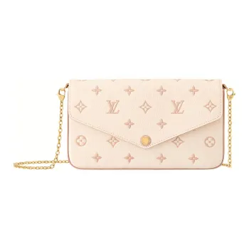 LOUIS VUITTON Pochette Felicie Embossed Grain Cow Leather Shoulder Bag Women's Beige