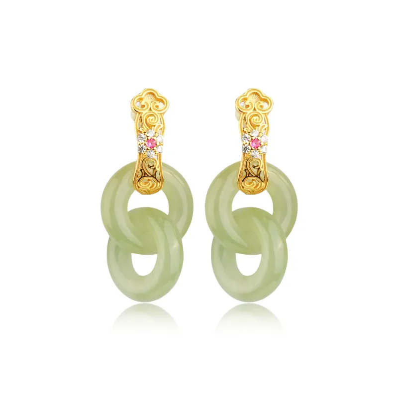 CHINA GOLD Earrings Pale Greenish White Jade Women's-0