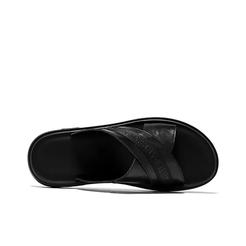 FULIBAOLUO Rubber Sole Slip Resistant Odor Resistant Slide Slippers Men's Black-2