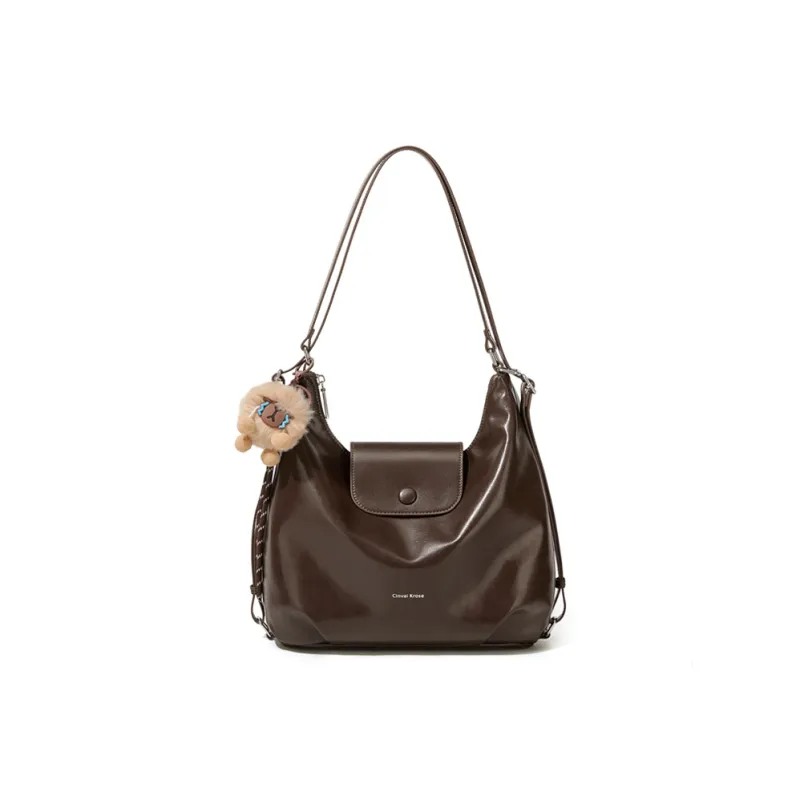 CinvaiKrose Synthetic Leather Shoulder Bag, Handbag, Tote Bag, Backpack Medium Size Women's Black/Coffee/Ecru-6