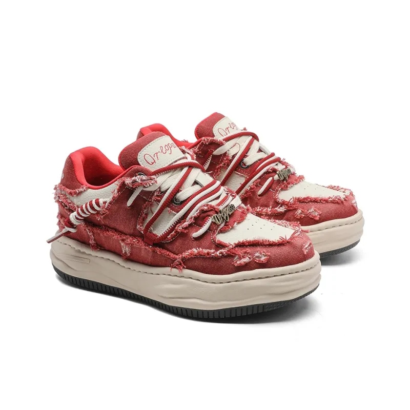 APRHE Slip Resistant Waterproof Abrasion Resistant Height Increasing Low Top Skateboard Shoes Unisex Red-3