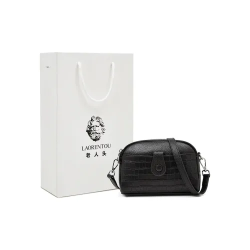 Old Man's Head Cow Leather Shoulder Bag, Crossbody Bag Women's Black