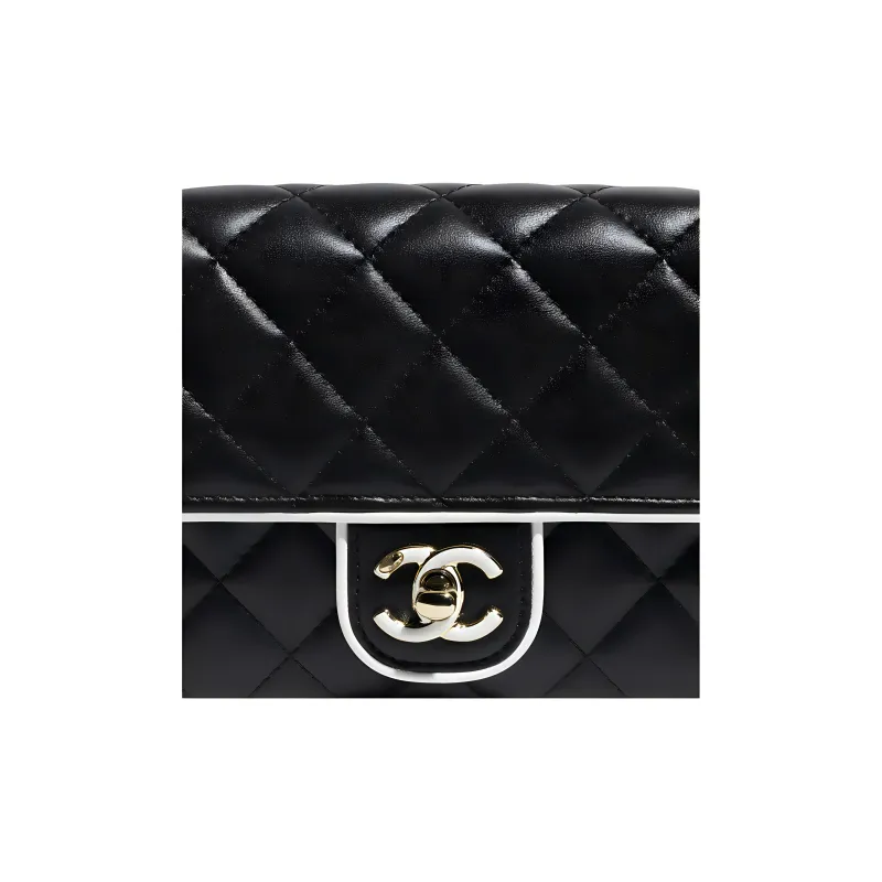 CHANEL Lambskin Shoulder Bag Women's Black & White-3