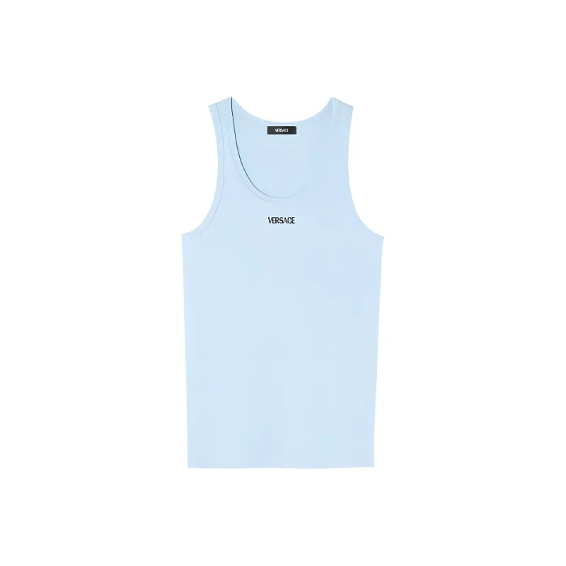 VERSACE Logo embroidered Ribbed Tank Top-0