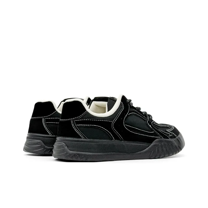 Mengsai Cushioning, Wear Resistant Low Top Skateboard Shoes Men's Black With White Stitching-5