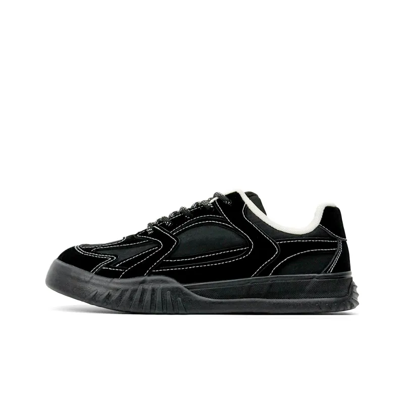 Mengsai Cushioning, Wear Resistant Low Top Skateboard Shoes Men's Black With White Stitching-1