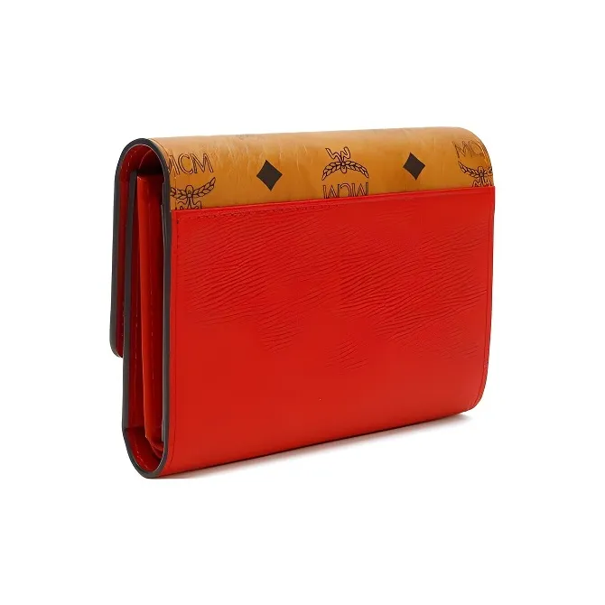 MCM Visetos Cow Leather Wallet Small Size Women's Red-2