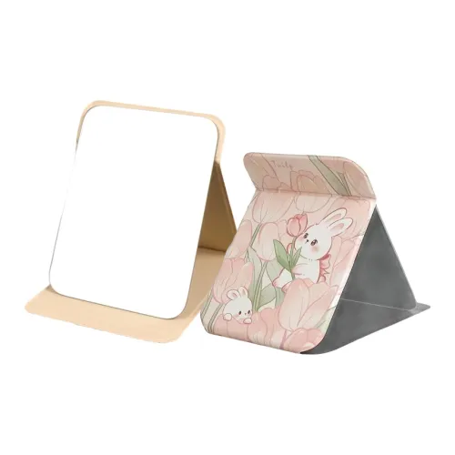 XIANLVE Makeup Mirror Folding Desktop Leather Dormitory Essentials Dormitory Home Use Bedroom Desktop