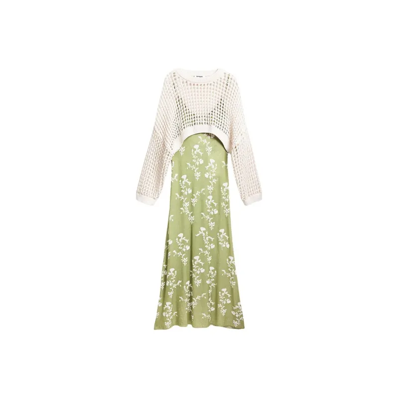 Desigual Two Piece Skirt Sets Women's White Green-0