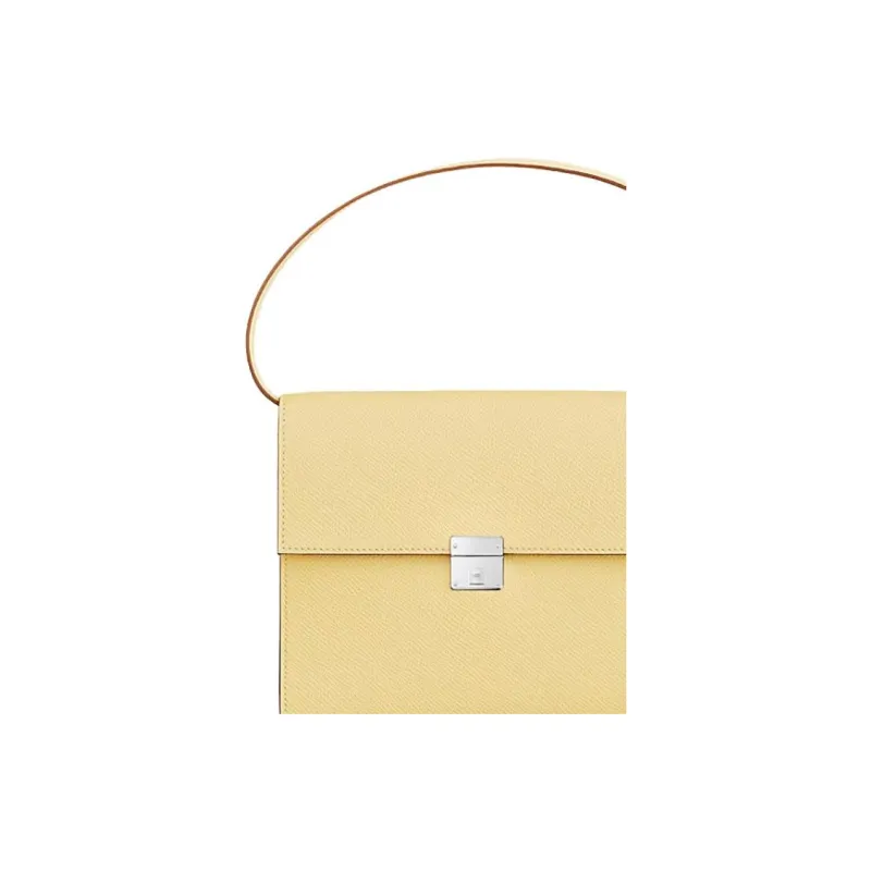 HERMES Clic Mysore Goat Skin Handheld Shoulder Bag Crossbody Bag Women's 1Z Little Chicken Yellow With Nata Cream White-3