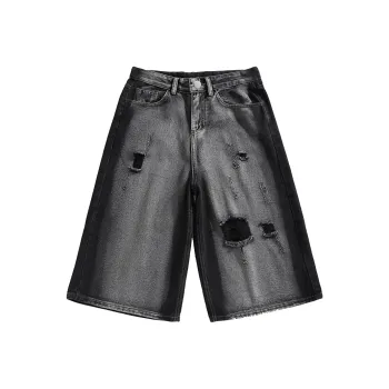 HKRXEC Denim Shorts Men Black