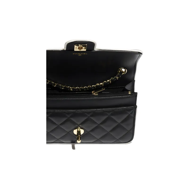 CHANEL Lambskin Shoulder Bag Women's Black & White-2