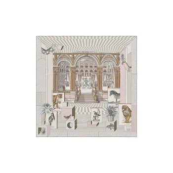 HERMES Silk Scarves Women's Elephant Gray