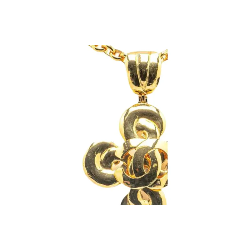 CHANEL 1997 Plated Cc Clover Pendant Necklace Costume Necklace-1
