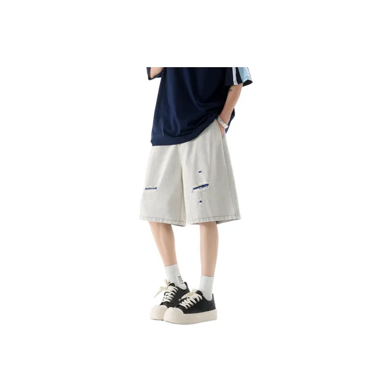 KSEK Denim Shorts Unisex White Heather Gray-1
