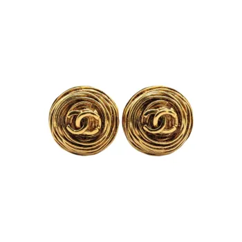 CHANEL 1994 Plated Cc Round Clip On Earrings Costume Earrings