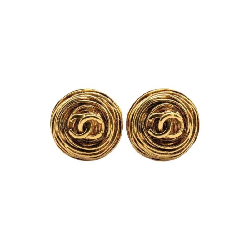 CHANEL 1994 Plated Cc Round Clip On Earrings Costume Earrings-0