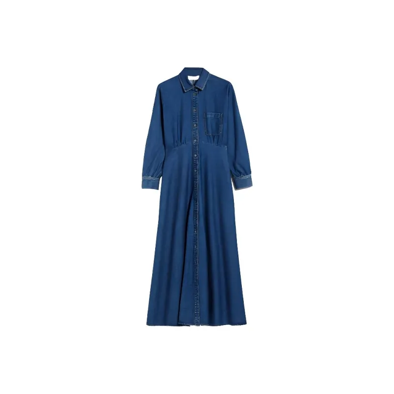 WEEKEND MaxMara Denim Shirt Dress Long Sleeved Dress Women's Blue-0