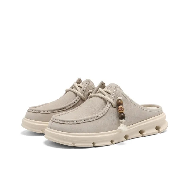 NAVIGARE Leather Patchwork Closed Toe Slippers Women's Beige-2