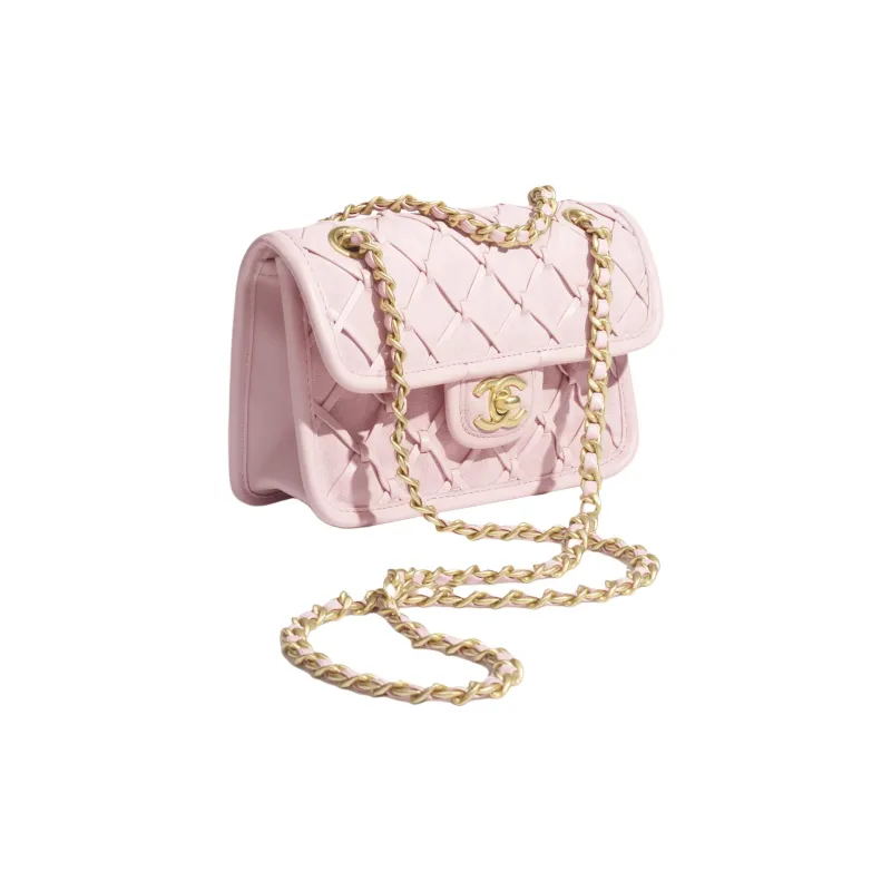 CHANEL Calfskin Shoulder Bag Mini Women's Light Pink Red-1