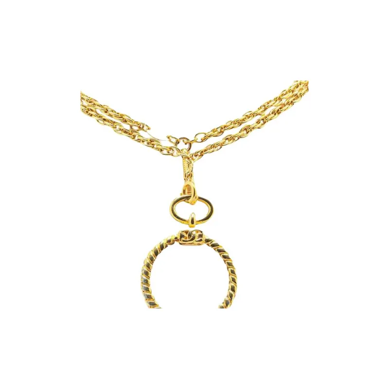 CHANEL 1980 1990 Plated Double Chain Loupe Magnifying Glass Pendant Necklace Costume Necklace-2