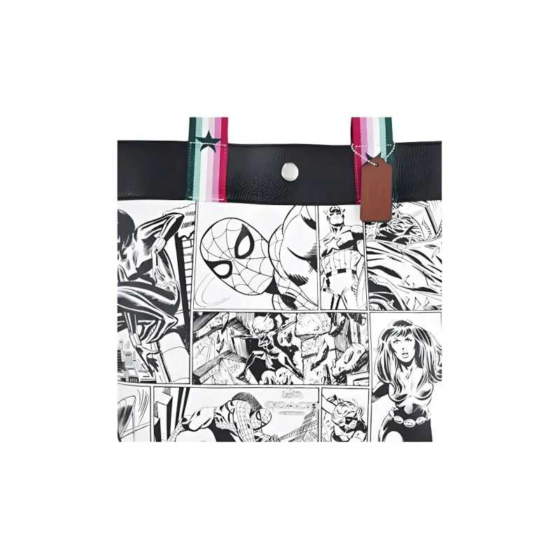 COACH X Marvel Collaboration Jes Leather Crossbody Bag, One Shoulder Handbag Large Size Women's Black White-4