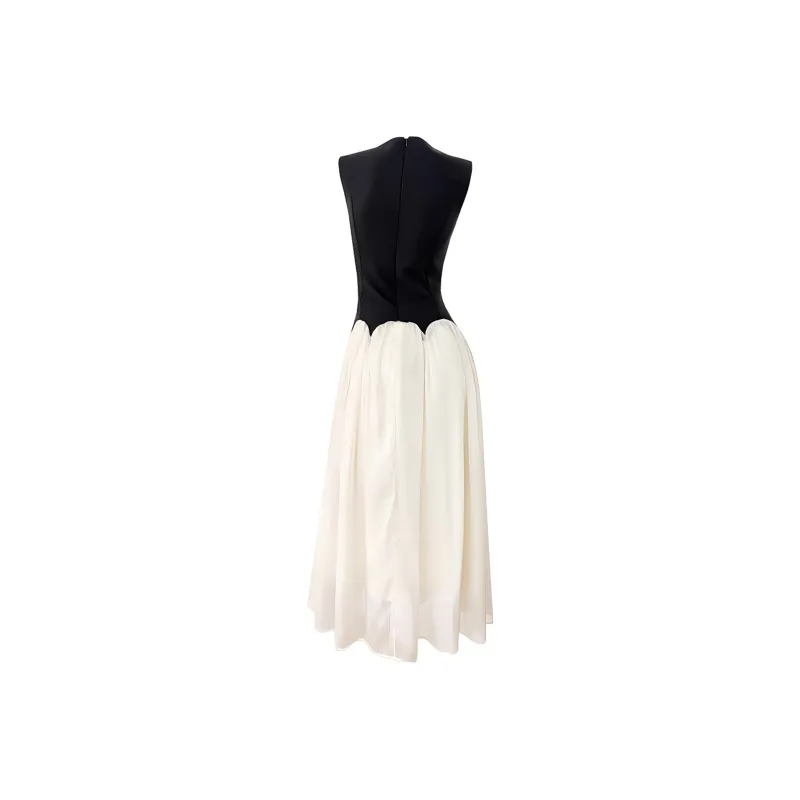 OZVO Sleeveless Dresses Women's Black Long Skirt-1