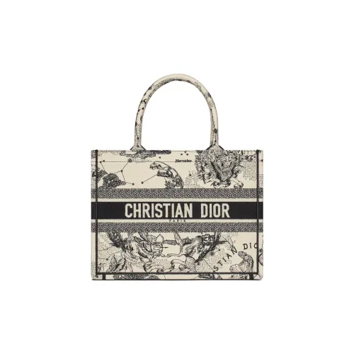 DIOR BookTote Cotton Tote Bag, Shopping Bag, Handbag Medium Size Women's Beige & Black
