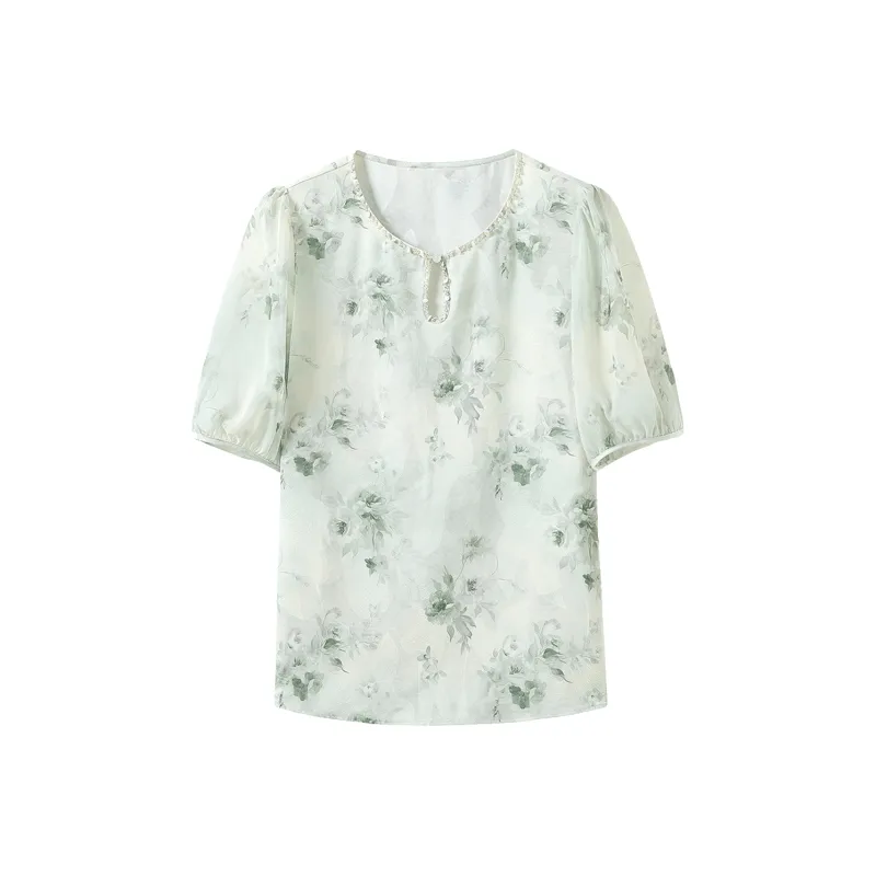 Hang Yi Court Shirts Women's Green Floral-0