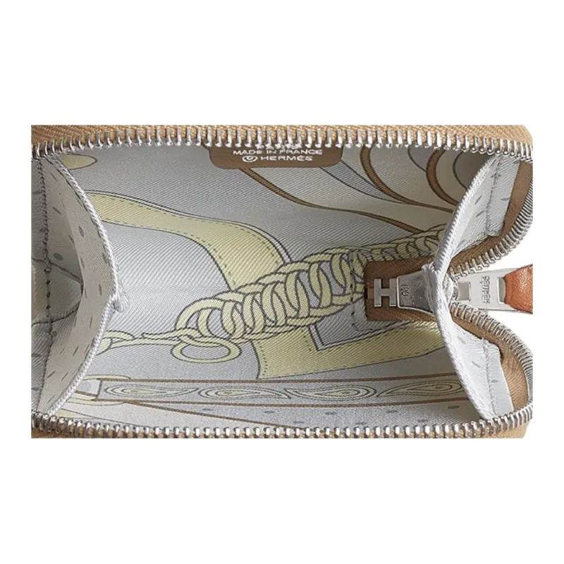 HERMES Silk'In Evercolor & Barenia Calfskin Coin Purse Women's Dust Color & Platinum Gray & Milton Yellow-2