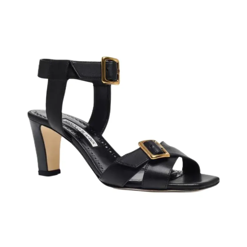 MANOLO BLAHNIK Shbealo One Strap Sandals 7cm Women's Black-2