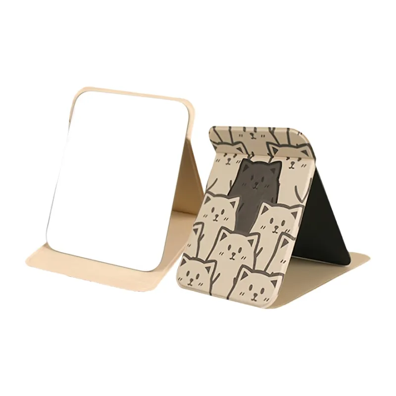 XIANLVE Makeup Mirror Folding Desktop Leather Dormitory Essentials Dormitory Home Use Bedroom Desktop-4