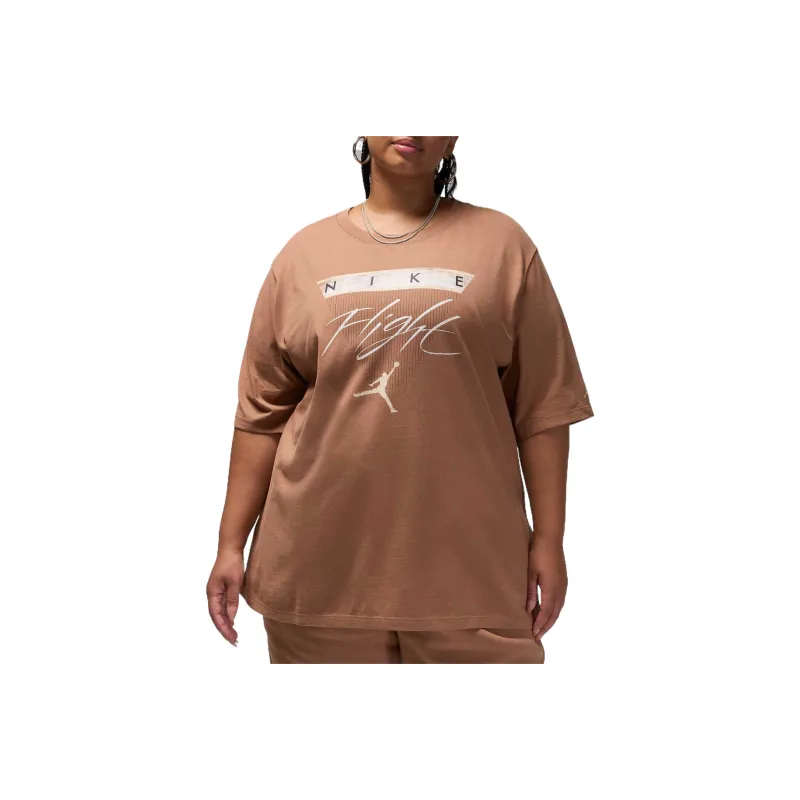 Jordan Flight HeritageGRAPHIC T SHIRT FW/AW24 Drop Shoulder Sleeve T Shirt Women's Brown-0