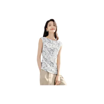 IHIMI T Shirts Women's Texture White With Black Floral