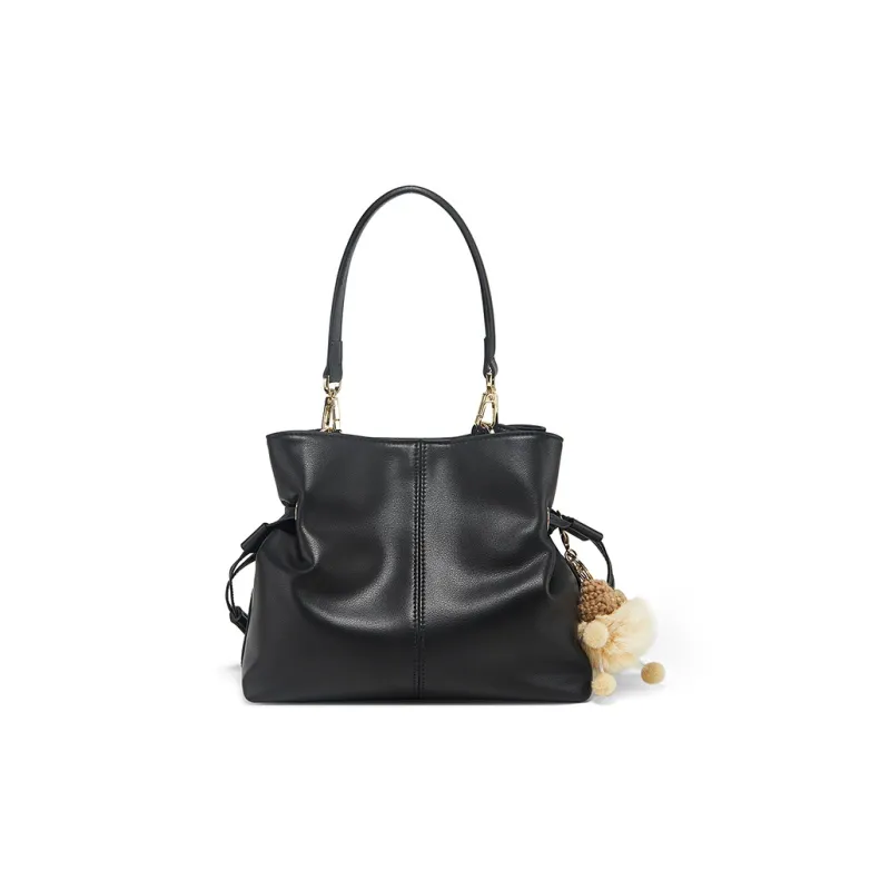 Teenmix Cowhide Split Leather Bucket Bag, Crossbody Bag, Shoulder Bag Medium Size Women's Brown/Black-9