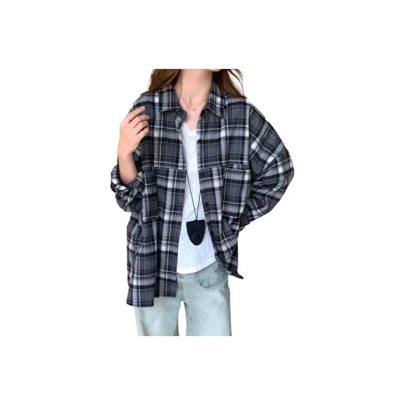 ERIRI Shirts Women's Black Plaid-0