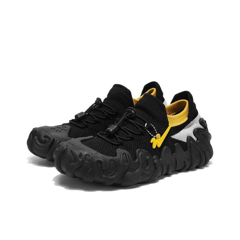 Binary Lightweight, Breathable, And Slip Resistant Low Top Chunky Sneakers Men's Black Yellow-2